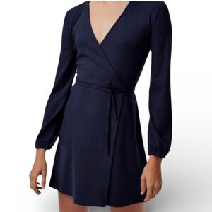 Aritzia Sunday Best Ribbed Wrap Style Dress in Navy